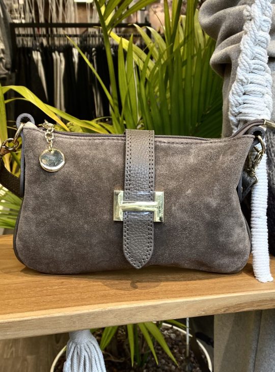 Crossbody Tas Suede Taupe/Goud T367