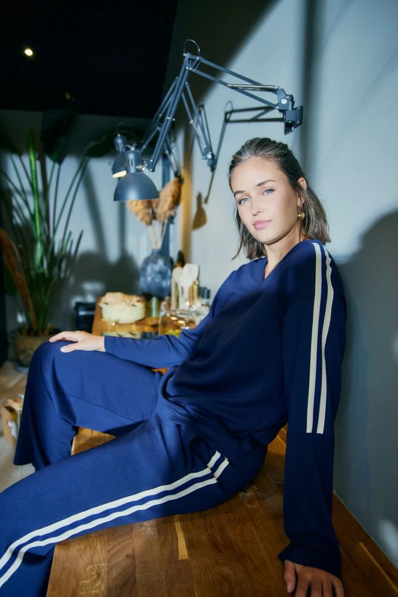 Freequent Lucinda Wijde Broek navy w. star off white - Afbeelding 2