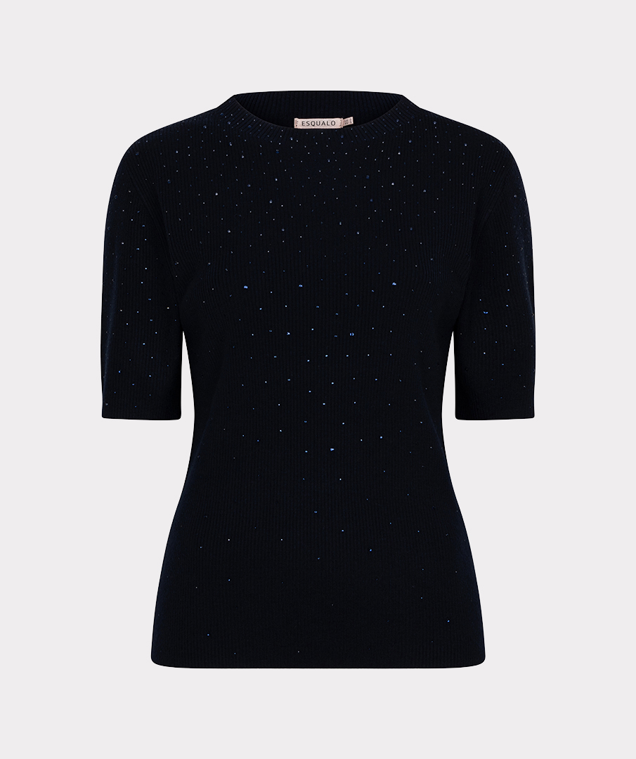 Esqualo Top Rib Short Sleeve Sequins SP26.02034 navy - Afbeelding 6