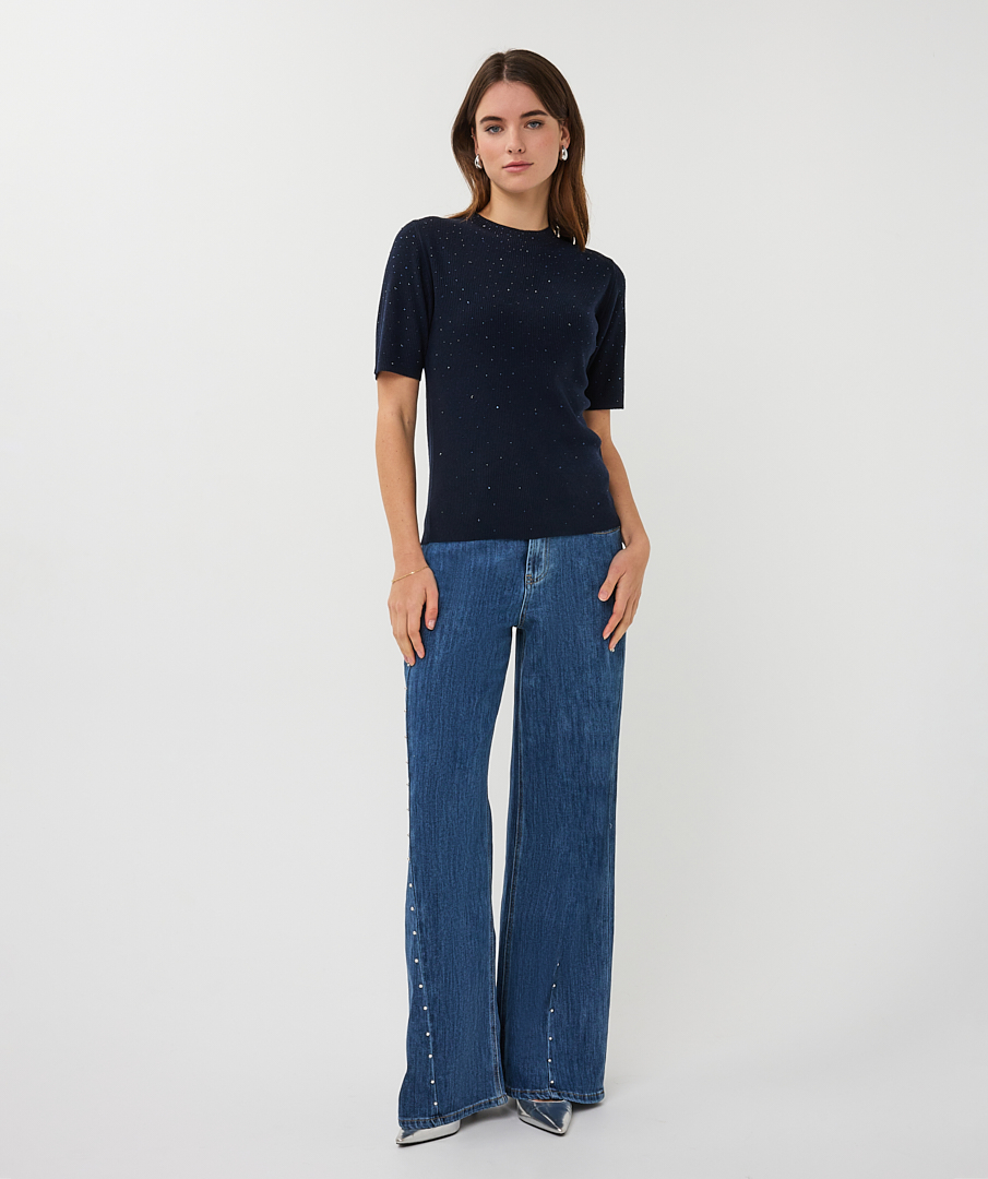 Esqualo Top Rib Short Sleeve Sequins SP26.02034 navy - Afbeelding 5