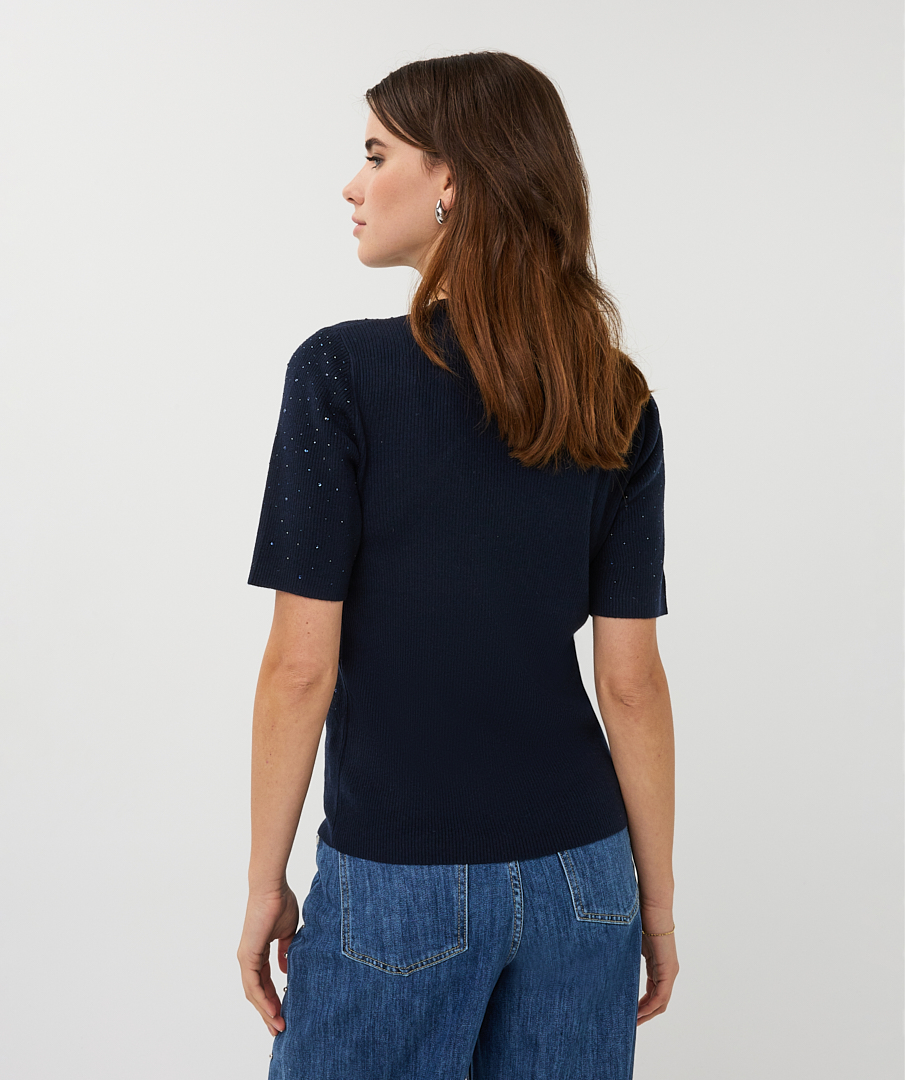 Esqualo Top Rib Short Sleeve Sequins SP26.02034 navy - Afbeelding 4