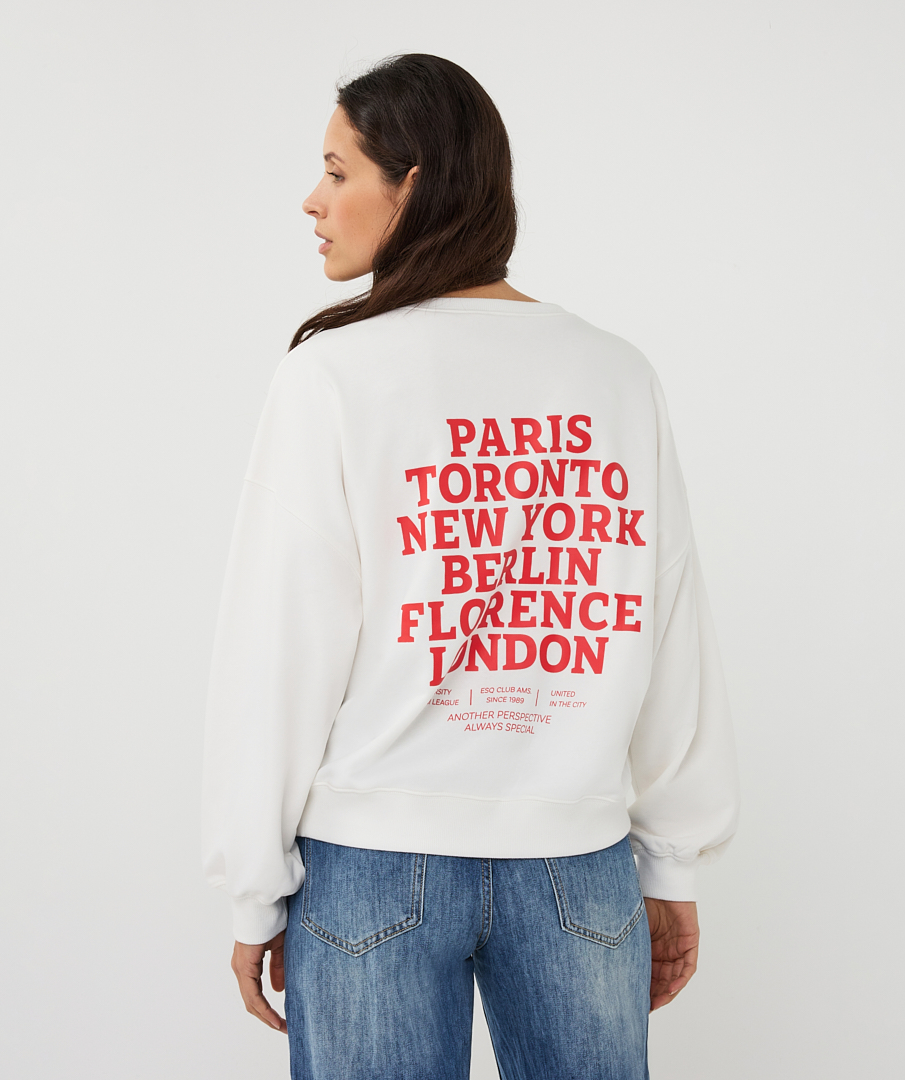 Esqualo Sweater Cities SP26.05019 off white red - Afbeelding 2