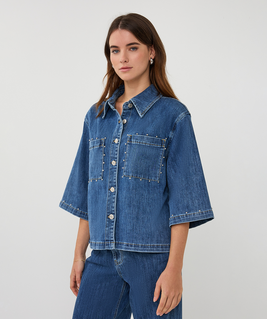 Esqualo Blouse Jeans Short Sleeve Studs SP26.12016 jeans blue - Afbeelding 4