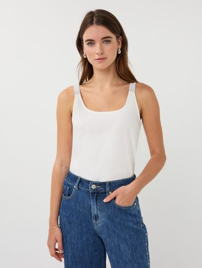 Esqualo Top Singlet Lurex Straps SP26.30010 off white