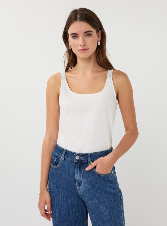 Esqualo Top Singlet Lurex Straps SP26.30010 off white