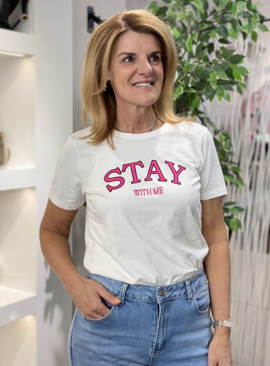 Freequent Fenjal Tee Shirt star off-white w. fuchsia purple