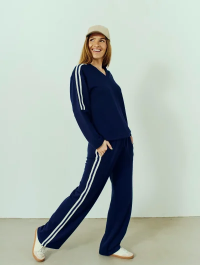 Freequent Lucinda Wijde Broek navy w. star off white