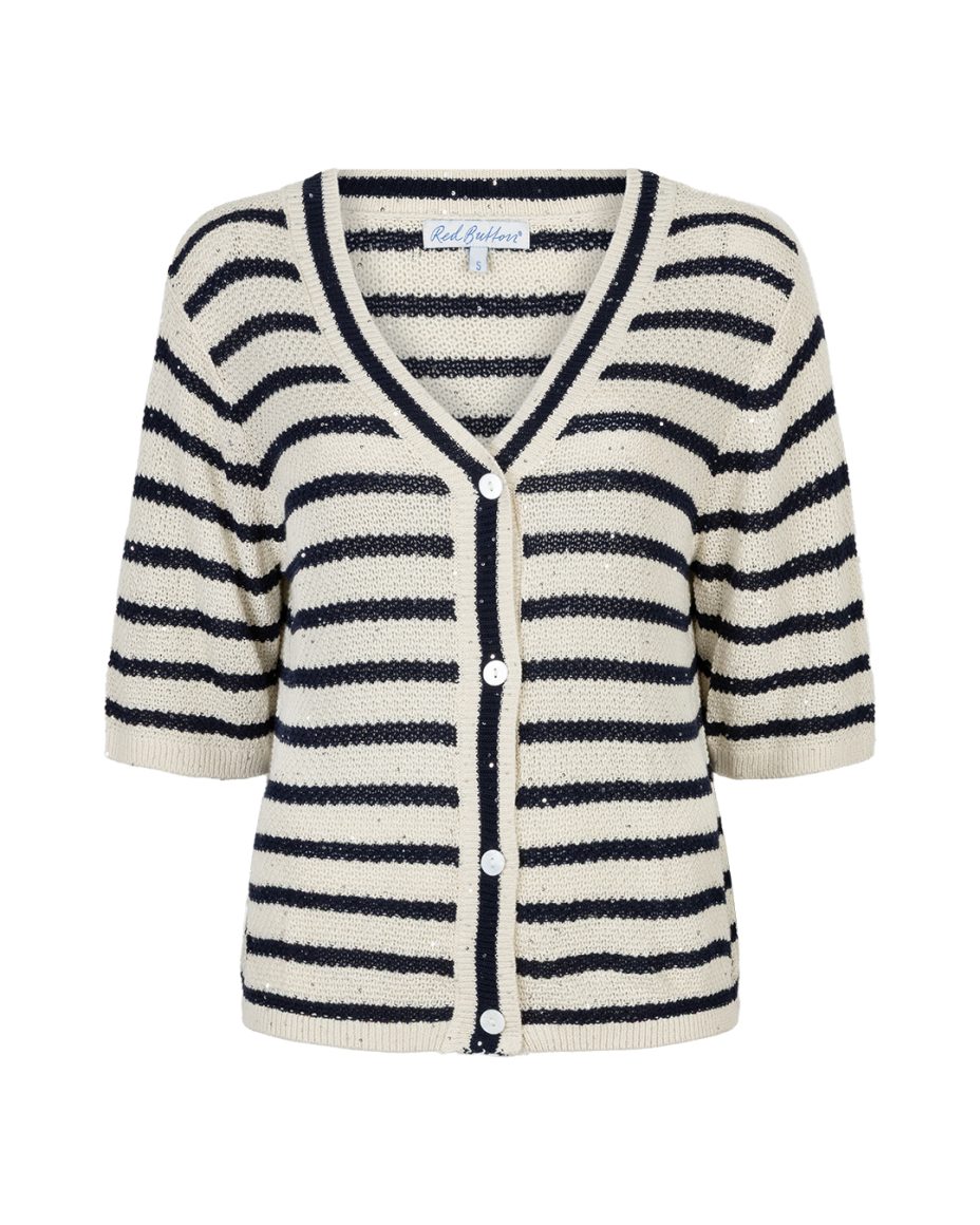 Red Button Cardigan Stripe & Sequins pearl dark blue - Afbeelding 2